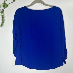 Talbots Royal Cobalt Blue Blouse Tie Wrist Sleeves NWT